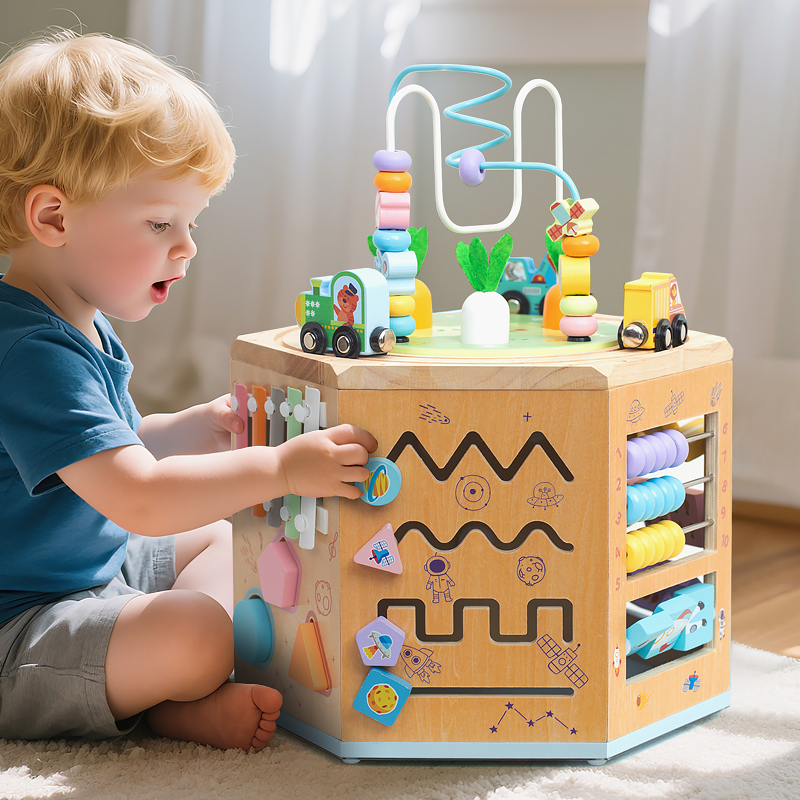 Montessori Early Education Multifunctional Bead Box for Infants and Young Children, Baby Beading Educational Hands-On Percussion Instrument Building Blocks Toy