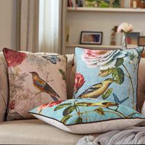 Flowers and birds retro cotton Mass sofa backward pillow-American rural pillow cushion office loiter