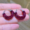 Low-key high-end natural ruby earrings, sterling silver inlaid, versatile row rings, rings, earrings, jewelry