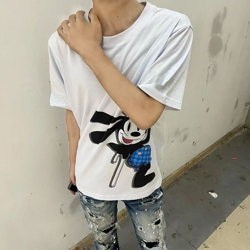 300g Pure Cotton Light Luxury Mickey Mouse Round Neck Short-Sleeve T-Shirt for Middle and High School Students, Unisex, Loose Fit, Versatile, Summer Trendy