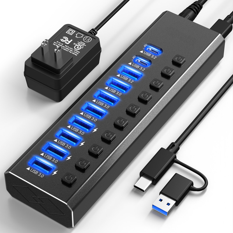 Usb3.2Hub Transmission and Charging Docking Station 10-Port Hub for Laptops, Mobile Phones, and Computers with Switch Usb3.2Hub Transmission and Charging Docking Station 10-Port Hub for Laptops, Mobile Phones, and Computers with Switch
