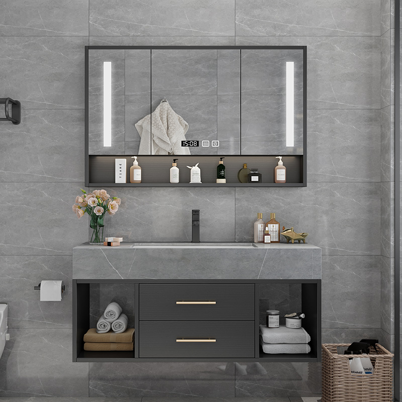 Customized Slate Integrated Basin Bathroom Cabinet Combination Washbasin Cabinet Washbasin Rock Washbasin Smart Storage Mirror