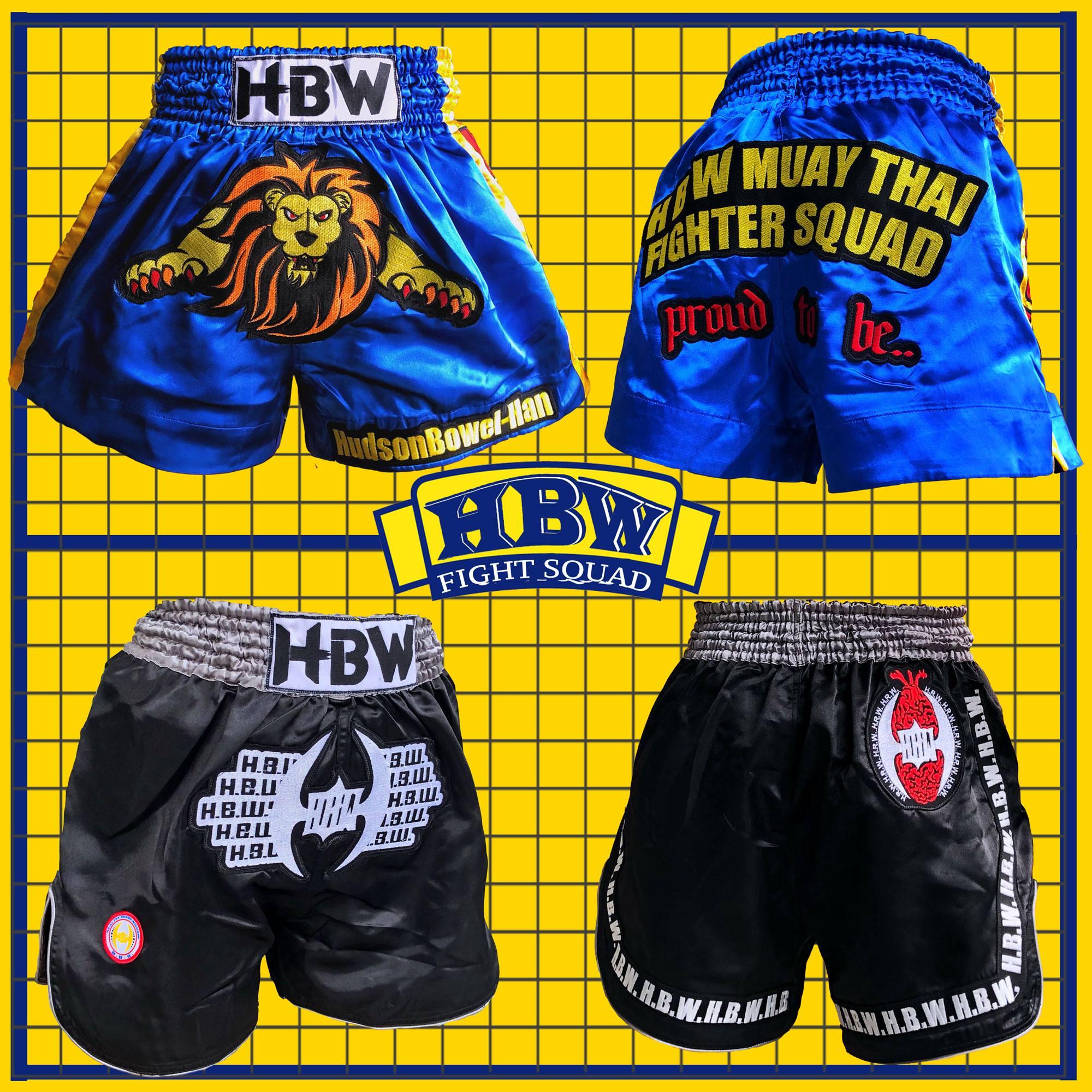 hbw European Style Muay Thai Sports Shorts Muay Thai Fighting Sanda Fighting Quick Dry Loose Men's and Women Fighting Embroidered Fist Pants