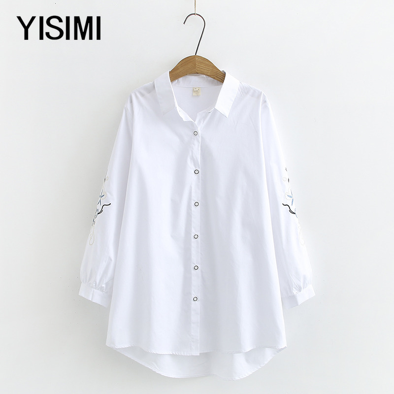 2022 spring new large size women's clothing fat mom casual top 200 jin can wear cotton long-sleeved embroidered shirt women