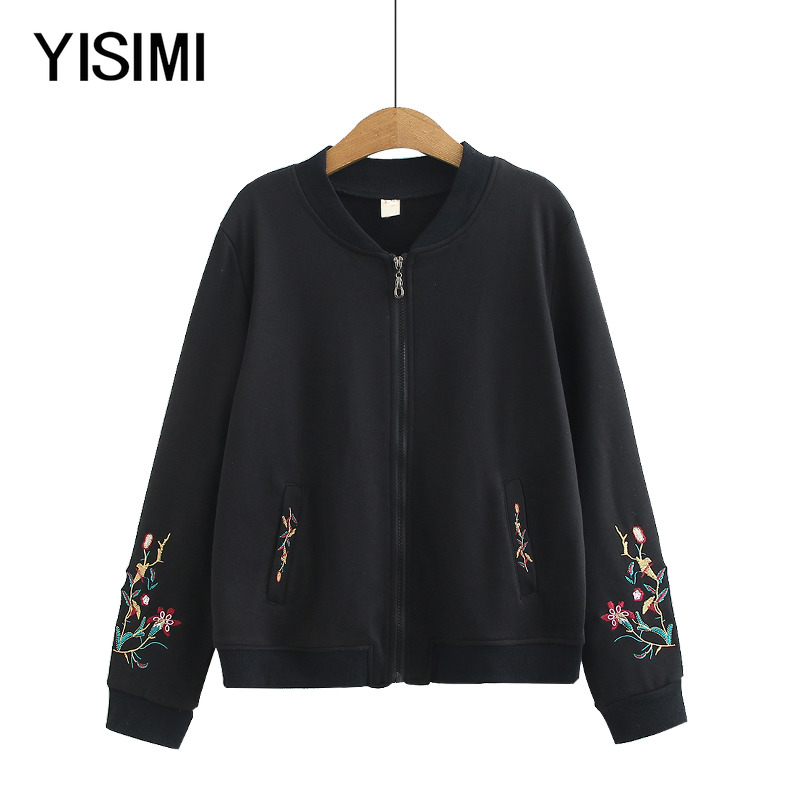 Spring new middle-aged and elderly large size women's clothing fat mom loose long-sleeved zipper embroidered jacket women's middle-aged jacket