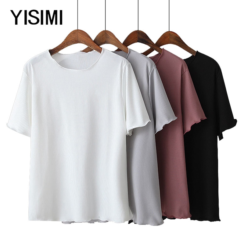 Fat mom summer new style plus fat plus size solid color thin elastic inner wear short-sleeved female middle-aged 200 catties can be worn