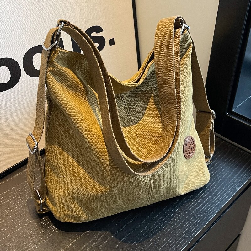 Japanese Fashion Large-Capacity Commuter Canvas Bag for Women, Simple Shoulder Bag, Crossbody Bag, Backpack for Students, Tote Bag for Class