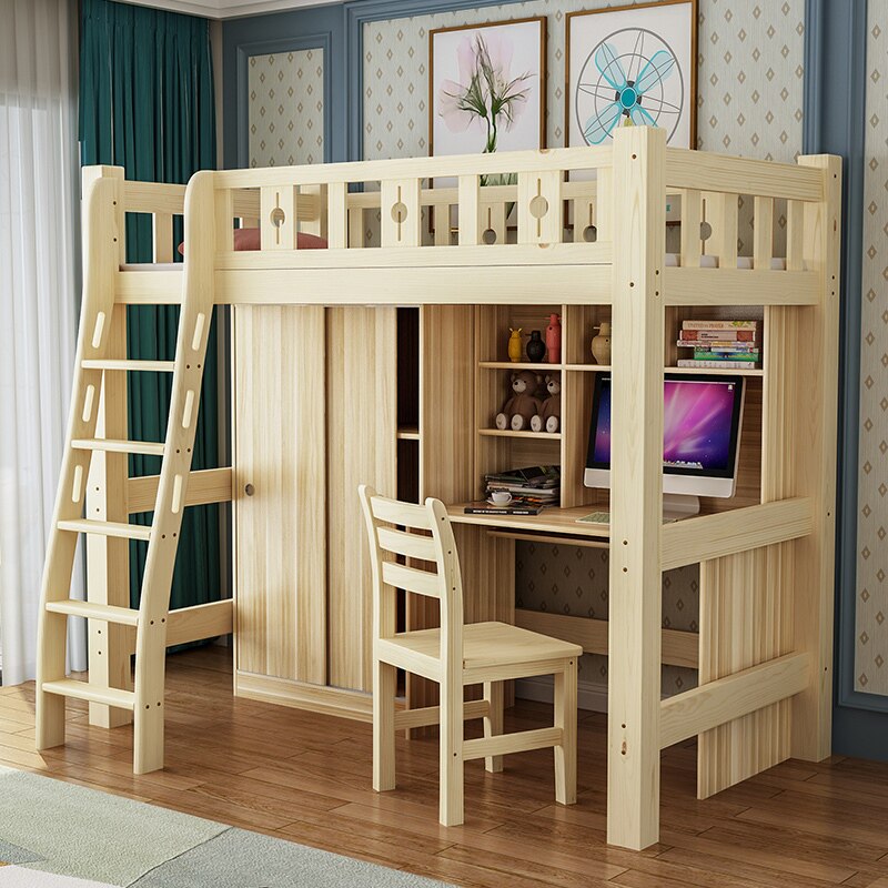 Bed table combination bed integrated elevated children's bed net red boys and girls upper and lower bunk learning table one small apartment