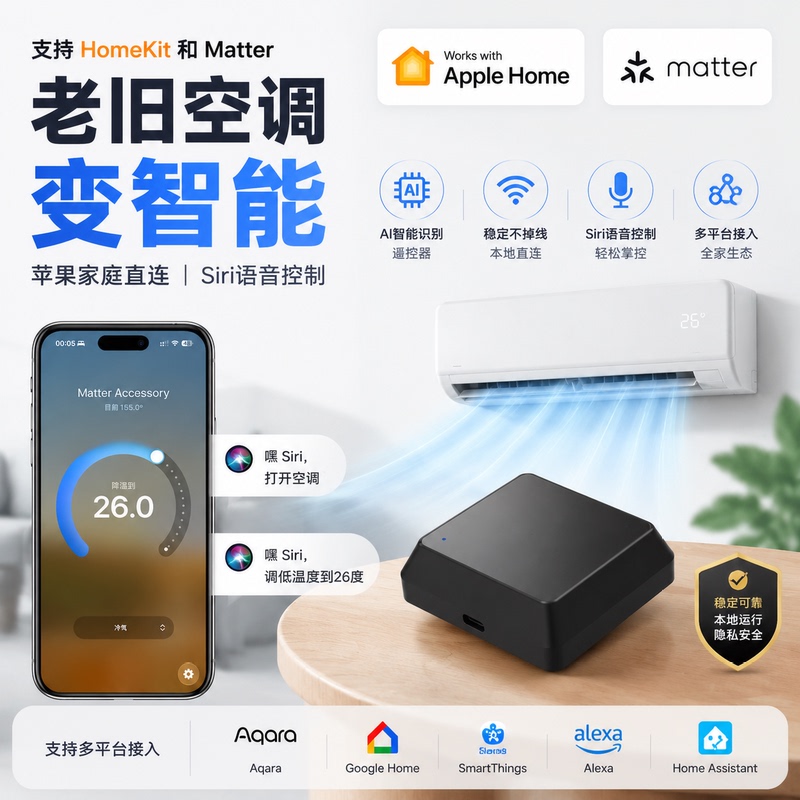 Matter/Homekit Infrared Air Conditioning Companion Siri Voice Automation Remote Control Remote Switch Smart Home