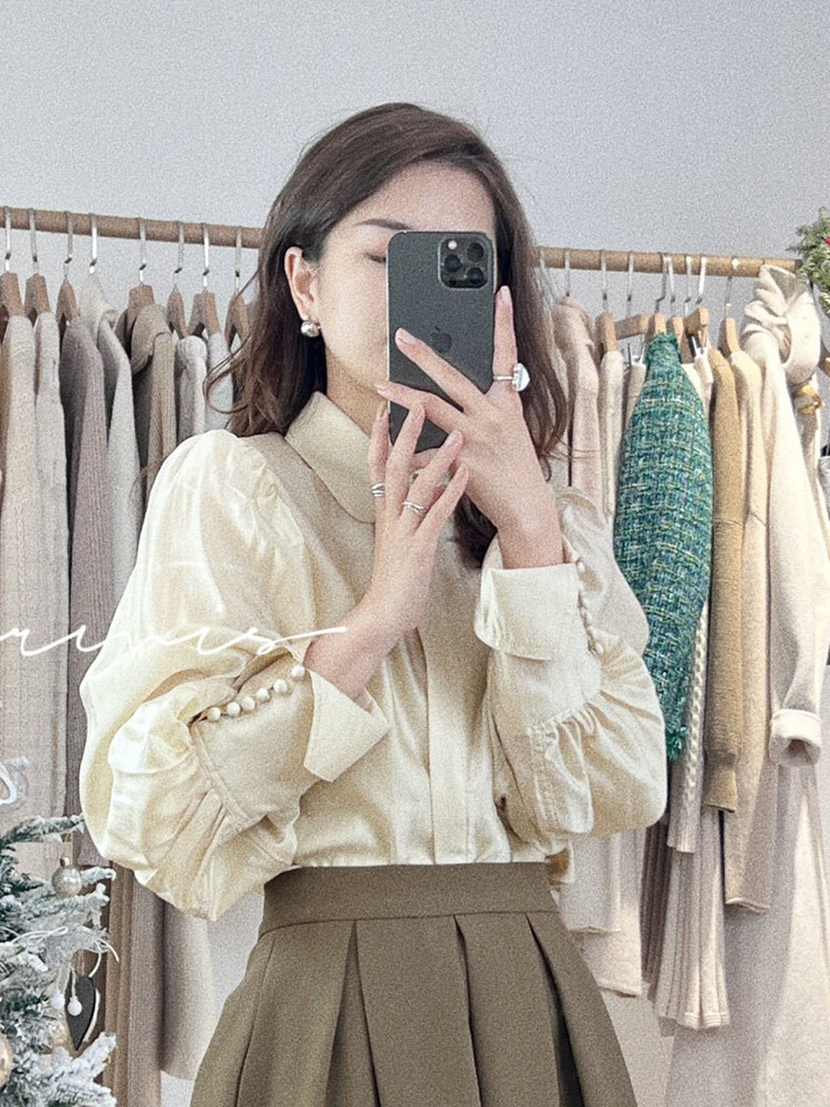 French retro style design puff sleeve t shirt women's early autumn 2022 new niche high-end chic top