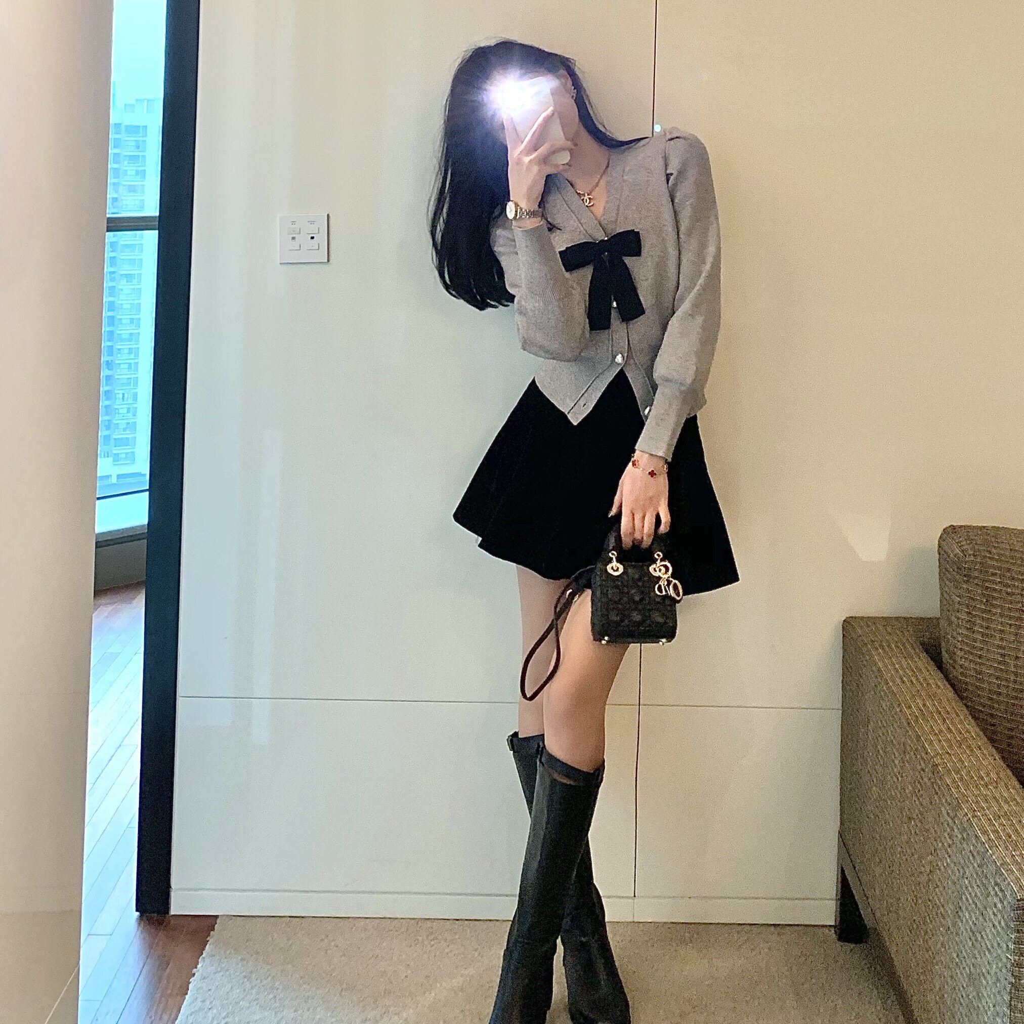 2022 Spring and Autumn New Bow Knot Sweater Cardigan Feminine Love Button Design Small Short Knitted Top