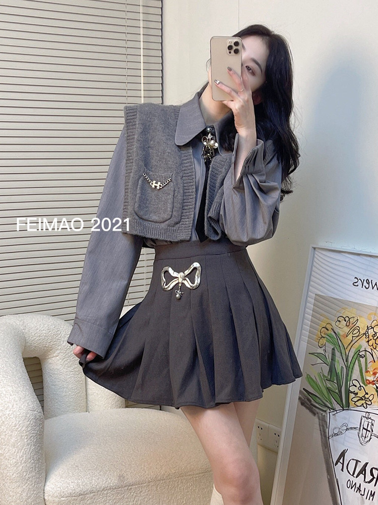 High-quality temperament knitted stitching shawl shirt women's spring 2022 new chic design niche top