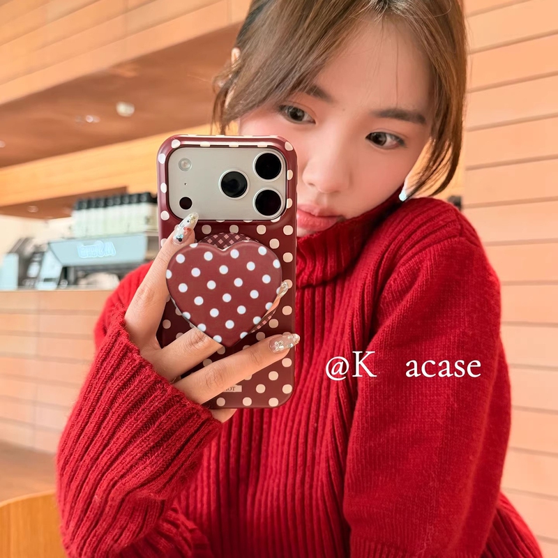 Polka Dot Cherry Heart Magnetic Stand Suitable for Apple 17Promax/17 Phone Case 16E/12/13Pro/13Mini/Xr/14/15Pro New Year Red Xs/87Plus/Se3 Hard Air