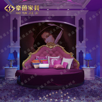Sex Leather Double Light Extravagant web Red modern minimalist Twin Water Bed Spice round wedding bed Joy Home