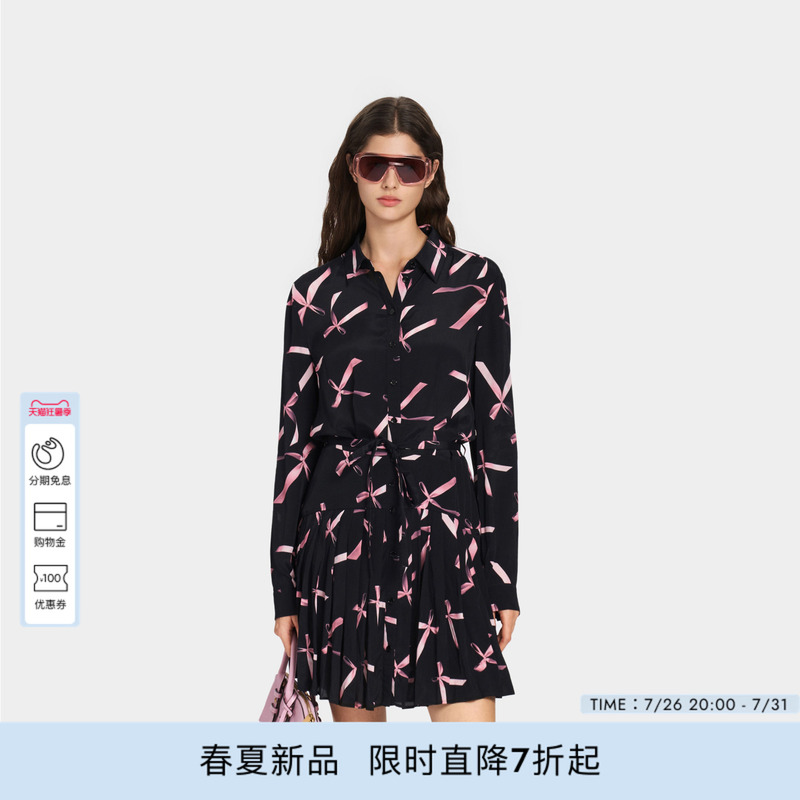 Pinko Women's 2026 Autum New Bow Print Shirt Long-Sleeved Dress Peaf26170606 Pinko Women's 2026 Autum New Bow Print Shirt Long-Sleeved Dress Peaf26170606