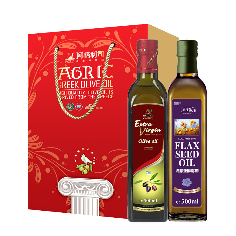 Aglis Greek imported extra virgin olive oil Flaxseed oil 500ml * 2 bottles gift box Mid-Autumn group purchase
