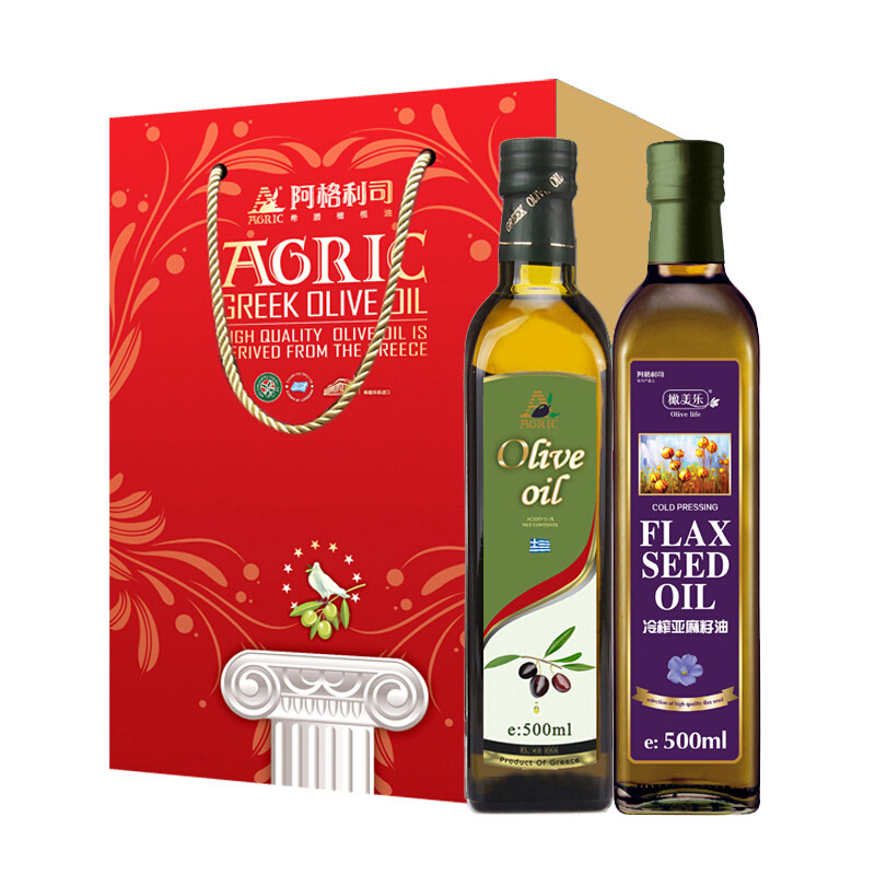AGRIC Agris Greek imported olive oil 500ml Flaxseed oil 500ml * 2 bottles group purchase gift box