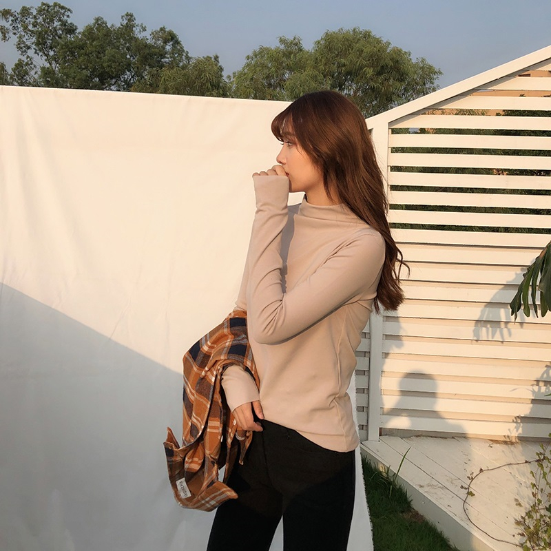 Áo sơ mi dài tay cổ cao nửa mùa cổ điển của mùa thu và mùa đông mới áo form rộng nữ