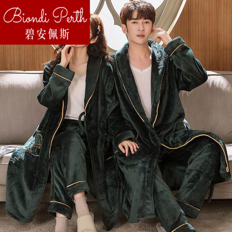 Men's winter sleeping robes thickened pyjamas women's autumn winter long Coral velvet bathrobe lovers fall plus suede 1224b-Taobao