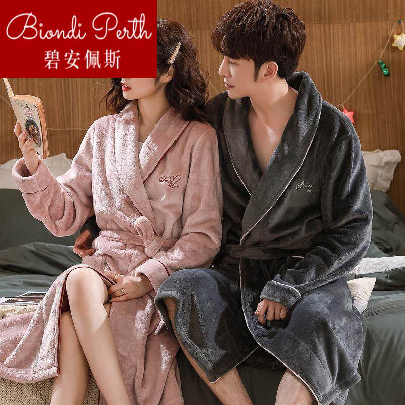 Men's winter sleeping robes thickened autumn and winter coral suede and velvet flannel sleepwear lovers bathrobe woman 1224b-Taobao