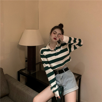 Ultra Fire Cec Long Sleeve Sweater Woman Early Autumn New short Loose Dew navel jacket Korean version Tide Student Loose Blouse