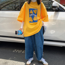 Strange Taste Girl Short Sleeve T-shirt Woman Xia Han Version Port Wind Cartoon Printed Half Sleeve Compassionate s students loose clothes