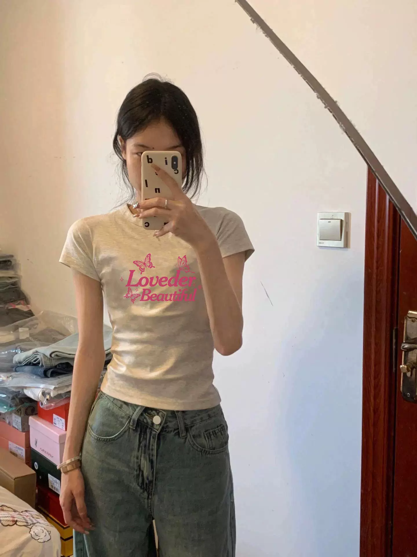 Tide, design summer short fitted short sleeve T-shirt, trend of season, high waist