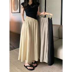 Silk sunscreen fold skirt women's summer, long, tight high waist covering, thin temperament A -line umbrella skirt