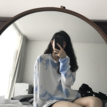 Ins super hot tie-dye long-sleeved T-shirt womens autumn clothes Korean version of bf style lazy loose students wear bottoming shirts on clothes
