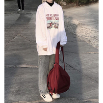 Super hot cec sweater womens autumn and winter Korean version of bf lazy hooded plus velvet thickened jacket ins trendy student loose top