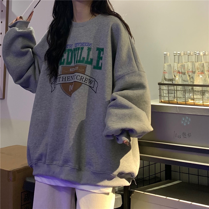 Sweatshirt with thickened female autumn and winter new Korean version 100 Lap Fashion Round Collar Coat and Tide Student Loose Blouse