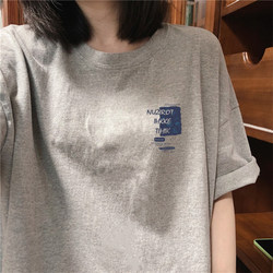 Retro chic Hong Kong flavor pure cotton short-sleeved shoulder t-shirt women's ins tide summer oversize design sense loose top