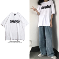 Ultra Fire Short Sleeve T-shirt Woman Summer Dress Han Edition Online Red Port Wind Personality Print Compassionate Chains Students Loose Clothes