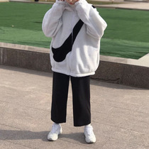 Wide-leg pants womens autumn and winter fall feel curling edge drape students loose Korean sports high waist straight casual cec pants