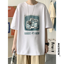 Summer cartoon print Joker T-shirt Mens short sleeves Korean version of ins trend Joker cotton loose round neck half sleeve shirt