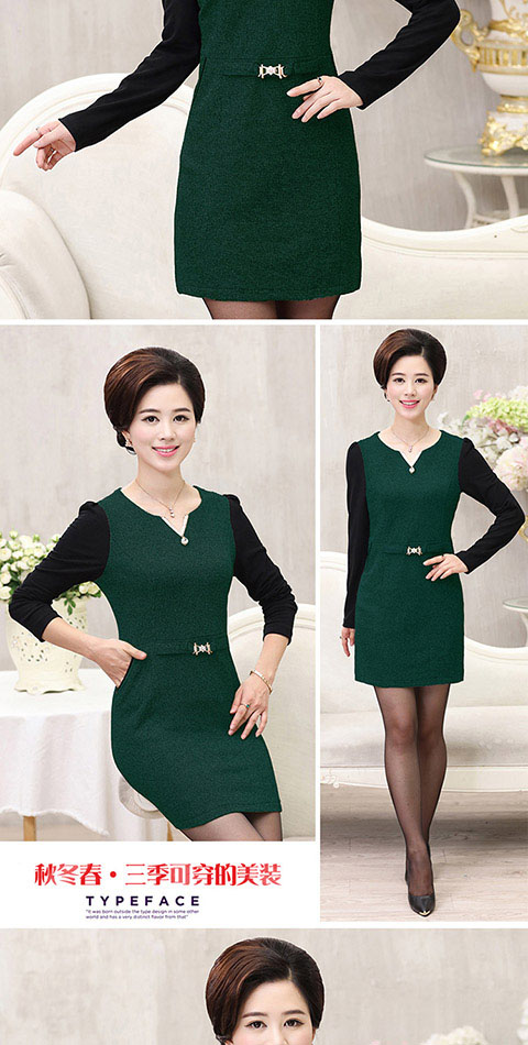 Quần áo nữ mùa thu đông của phụ nữ trung niên cộng với váy nhung dày cổ chữ V cho mẹ áo dài tay trong phần áo thun nữ dài quần áo trung niên