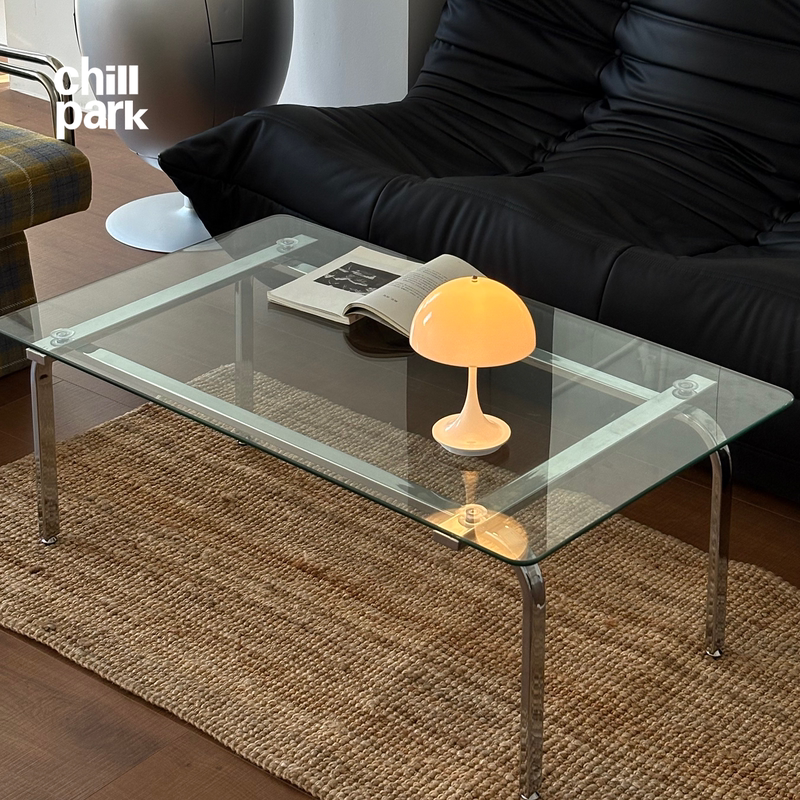 Vintage Bauhaus Style Stainless Steel Coffee Table, Simple Living Room Sofa Glass Table, Small Apartment Rectangular Coffee Low Table