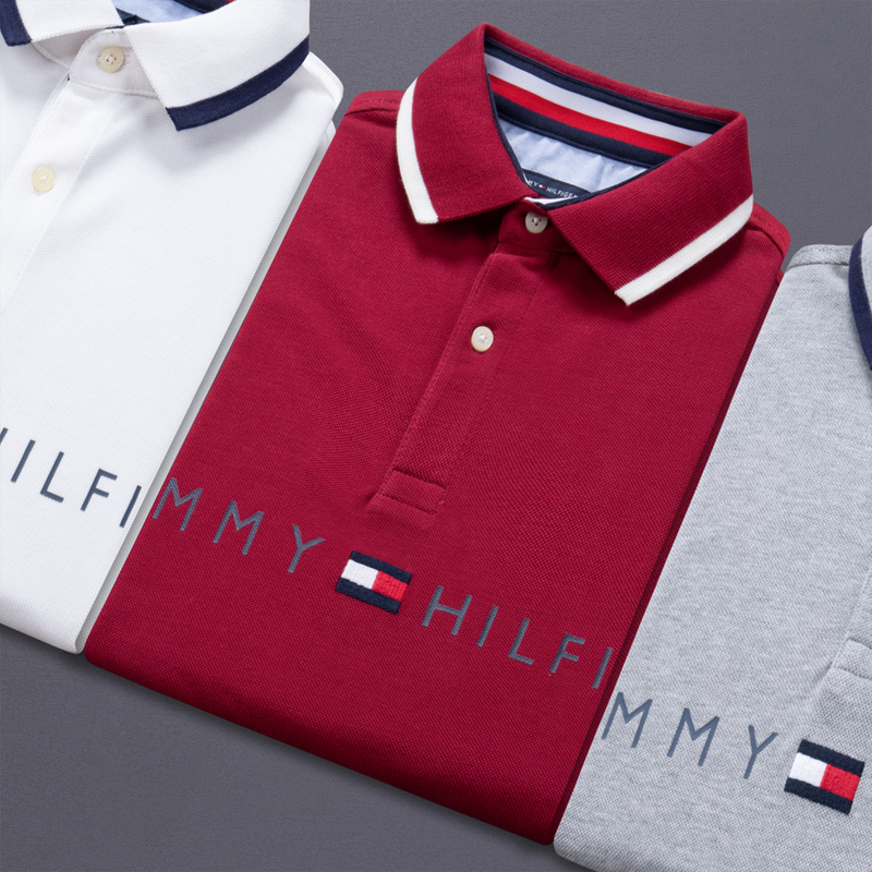 North American Tommy Polo Shirt Short-Sleeved Men's English Letter Version Lapel High-End Summer Pure Cotton Half-Sleeve T-Shirt