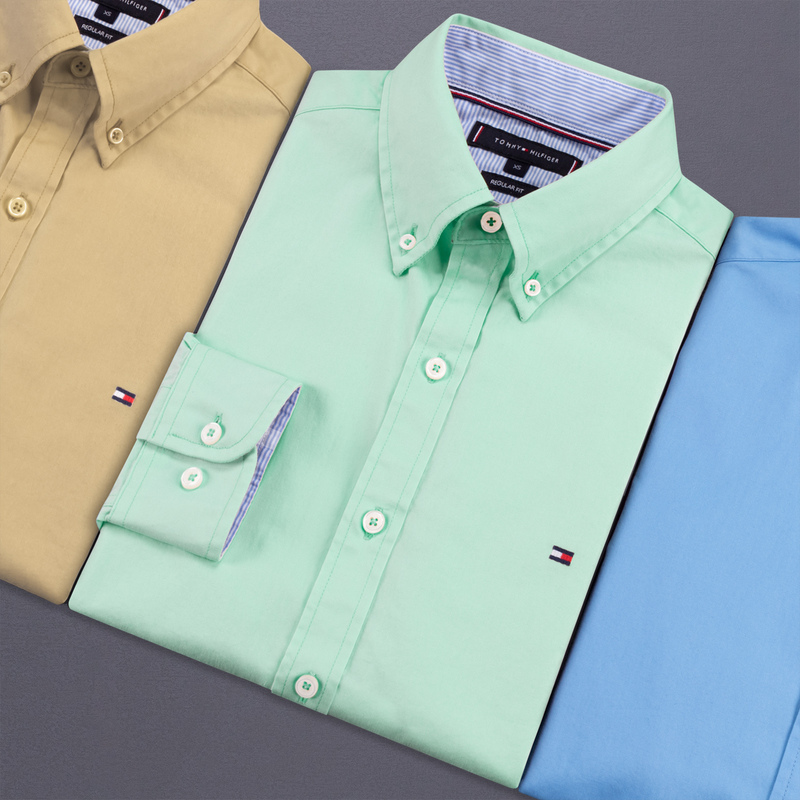 Spring New Arrivals in Stock North American Tommy Men's Long-Sleeved Shirt Men's Pure Cotton Non-Iron American Version Large Size Shirt