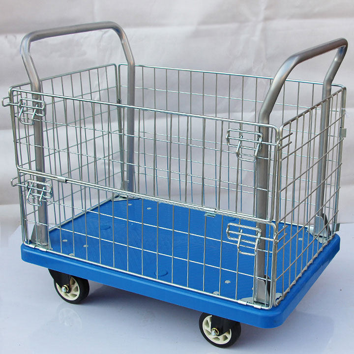 Mute Trolley Grid Cart Flatbed Plastic Cart Push Storage Cart Truck Tool Cart Supermarket Cart