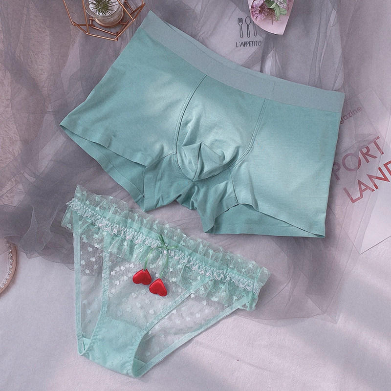 Day Ensemble Summer Cute Teenage Girl Hollowed-out Sexy Dots Couple Briefs Sweet Beauty Lace Pants Mid-Waist Flat Corner Briefs-Taobao