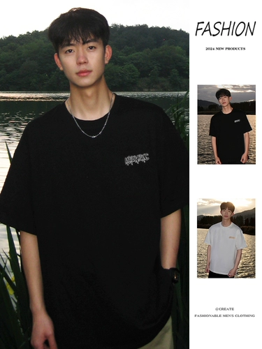 Черная летняя хлопковая шелковая футболка с коротким рукавом, в американском стиле