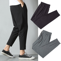 Sweatpants mens fitness ice silk loose casual close-up tied feet summer thin quick-drying air-permeable woven small feet trousers