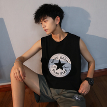 Gangfeng vest men ins tide card waistband Hip Hop Street sleeveless sports T-shirt summer wear loose personality sweatshirt