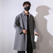 Long knee mens trench coat black Hong Kong style spring and autumn coat casual loose coat youth wild coat