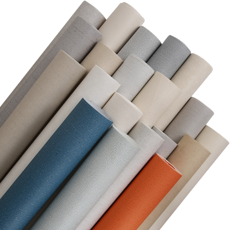 Chinese simple solid color non-woven wallpaper straw plain linen bedroom living room office TV background wall wallpaper