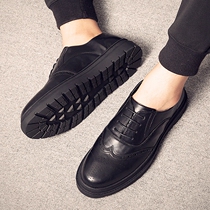 Mens shoes Summer wave shoes Mens Korean version trendy heightening shoes 100 hitch business casual shoes Black Inn leather shoes man