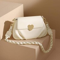 Soft cortical peach heart buckle pleated small bag with oblique satchel 2022 Summer new single shoulder handbag with no bag