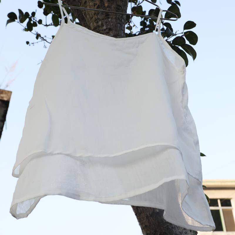 Linen Single-Layer Top, Ramie Double-Layered Camisole with Short Lining for Layering