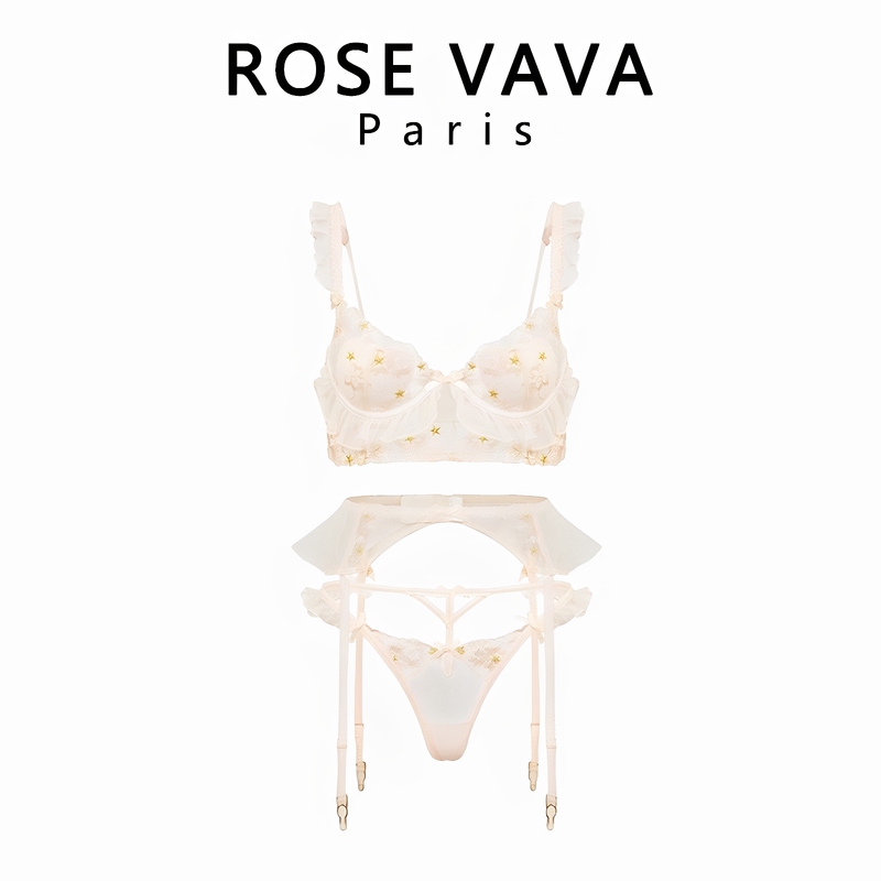 Rose Vava Garter Belt Shapewear Bra Three-Piece Set High-End Waist Cincher Stockings Clip Set